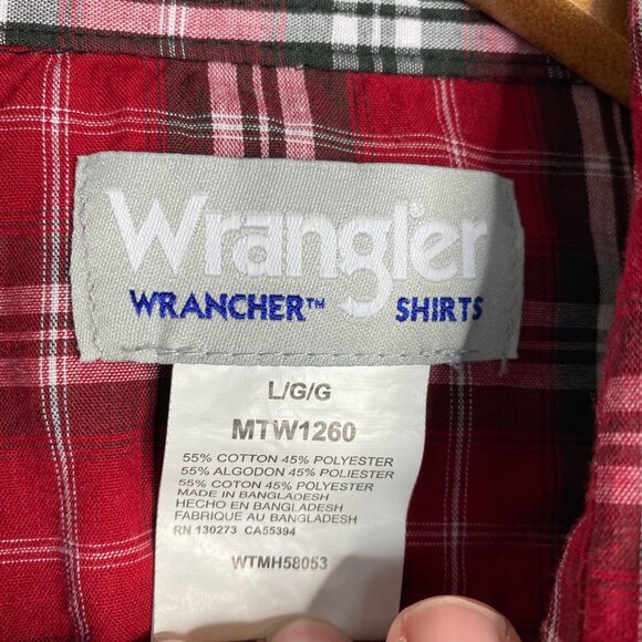 Wrangler Wrancher Long Sleeve Snap Front Shirt Collared Red Plaid Large - Picture 2 of 5